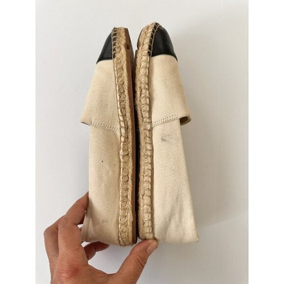 J.‎ Crew Factory | Classic Beige Canvas Black Leather Cap Espadrilles SP21 Sz 7 - Picture 3 of 9
